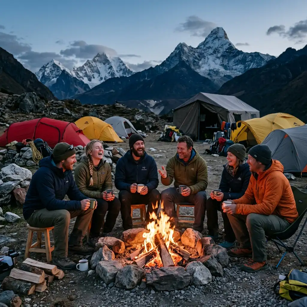 Team at campfire